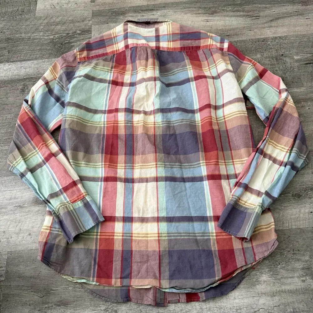 J Crew Madras Shirt Mens Medium Plaid Button-Up Long Sleeve Cotton Lightweight
